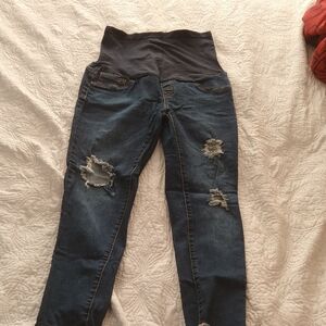 Vintage Violet Maternity Women's Distressed Blue Jeans